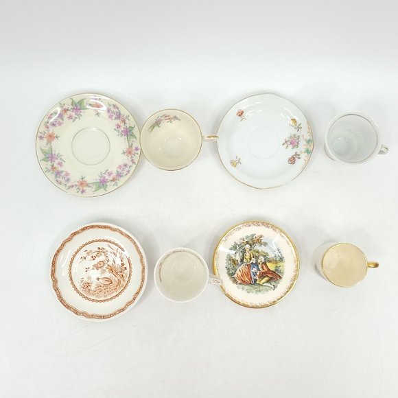 4 Demitasse Mini Cup and Saucer Sets Tea Cups Floral Colonial Quail Vintage - Picture 12 of 13